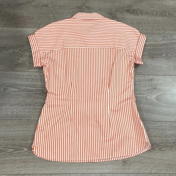 NWT Talbots Tie Waist Button Front Striped Orange and White Short Sleeve 2P - Picture 15 of 15